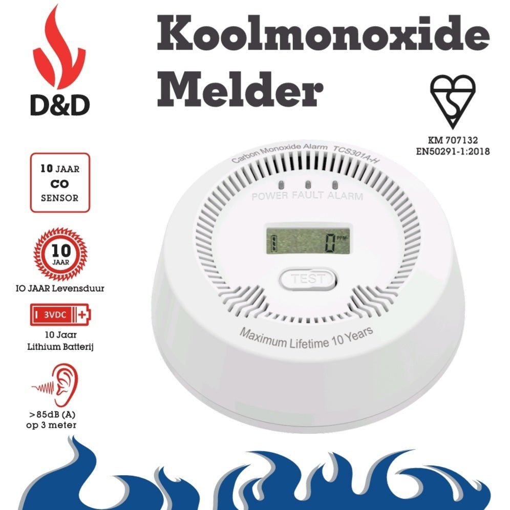 D&D CO koolmonoxidemelder TCS301A - H met 10 jaar Lithium batterij - D&D Fireprotect