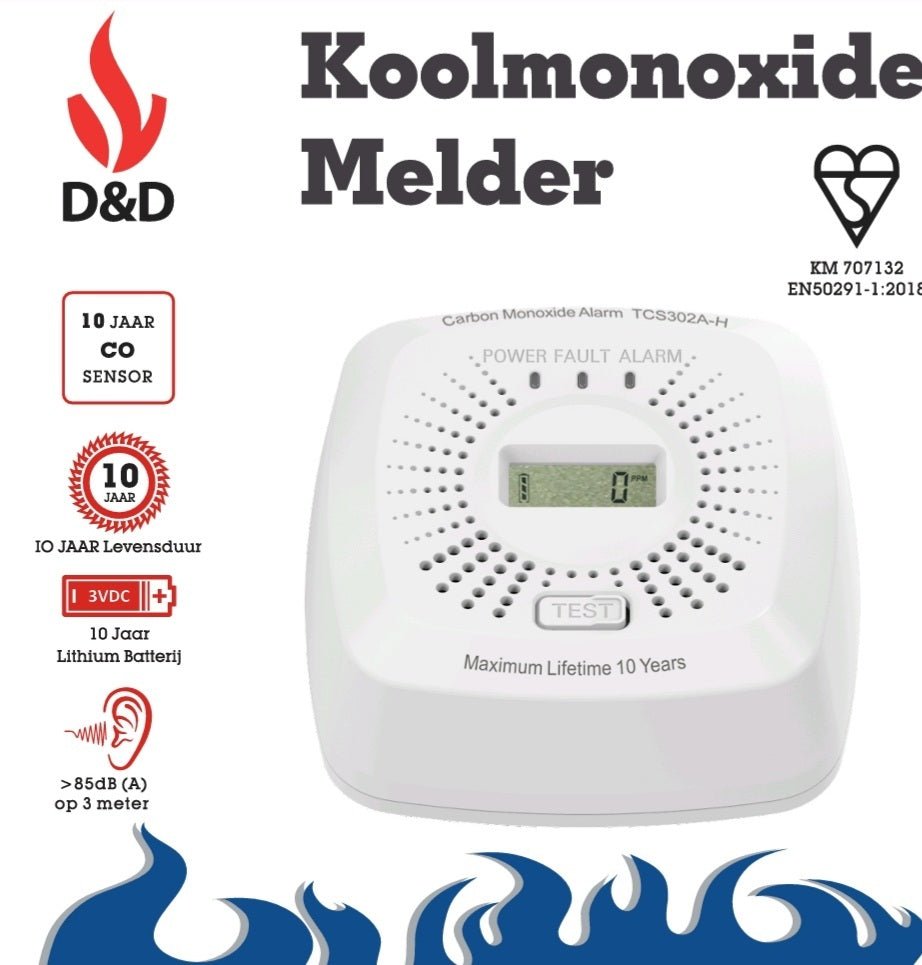 D&D CO koolmonoxidemelder TCS302A - H met 10 jaar Lithium batterij - D&D Fireprotect